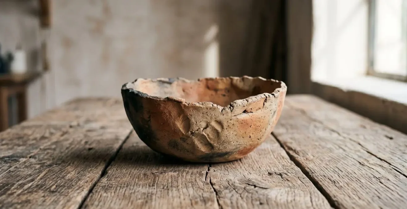 Poterie artisanale légèrement asymétrique révélant la beauté de l'imperfection et l'authenticité du geste créatif