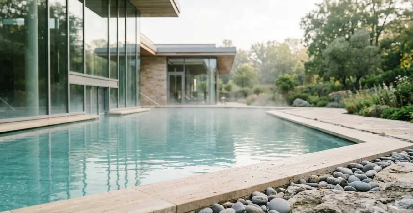 Environnement thermal apaisant avec bassin d'eau thermale naturelle et soins bien-être