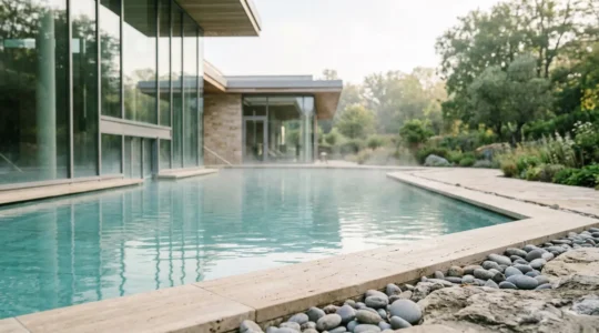 Environnement thermal apaisant avec bassin d'eau thermale naturelle et soins bien-être