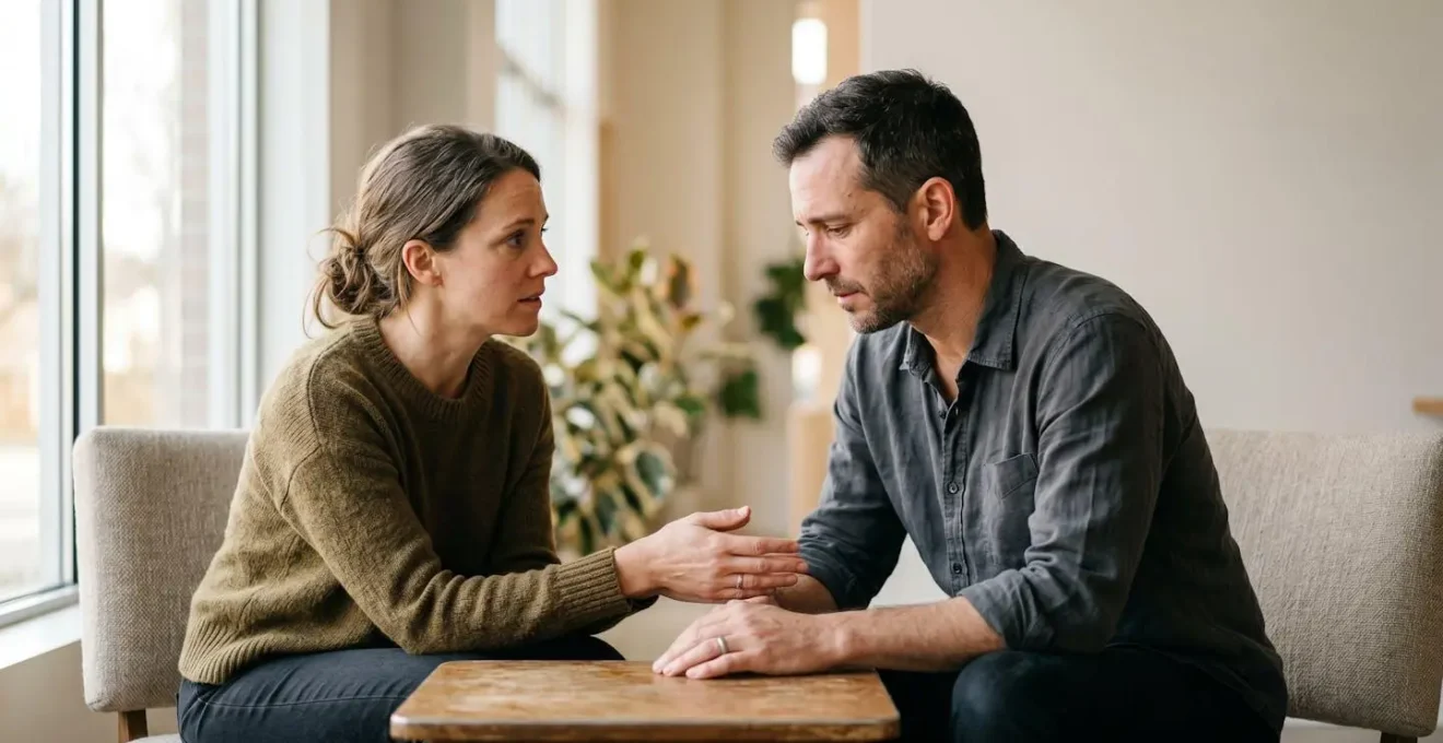 Conversation empathique entre deux personnes illustrant la vulnérabilité positive