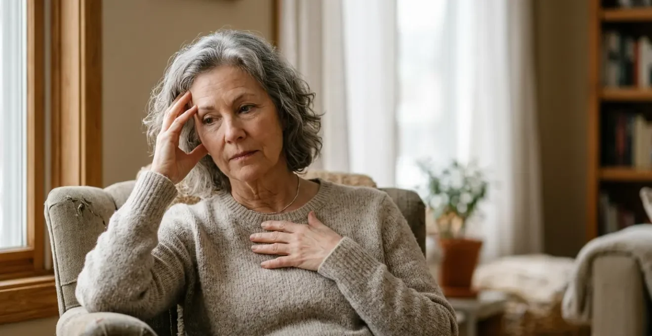 Personne senior dans un moment de réflexion face à sa santé, symbolisant la prise de conscience des signaux du corps