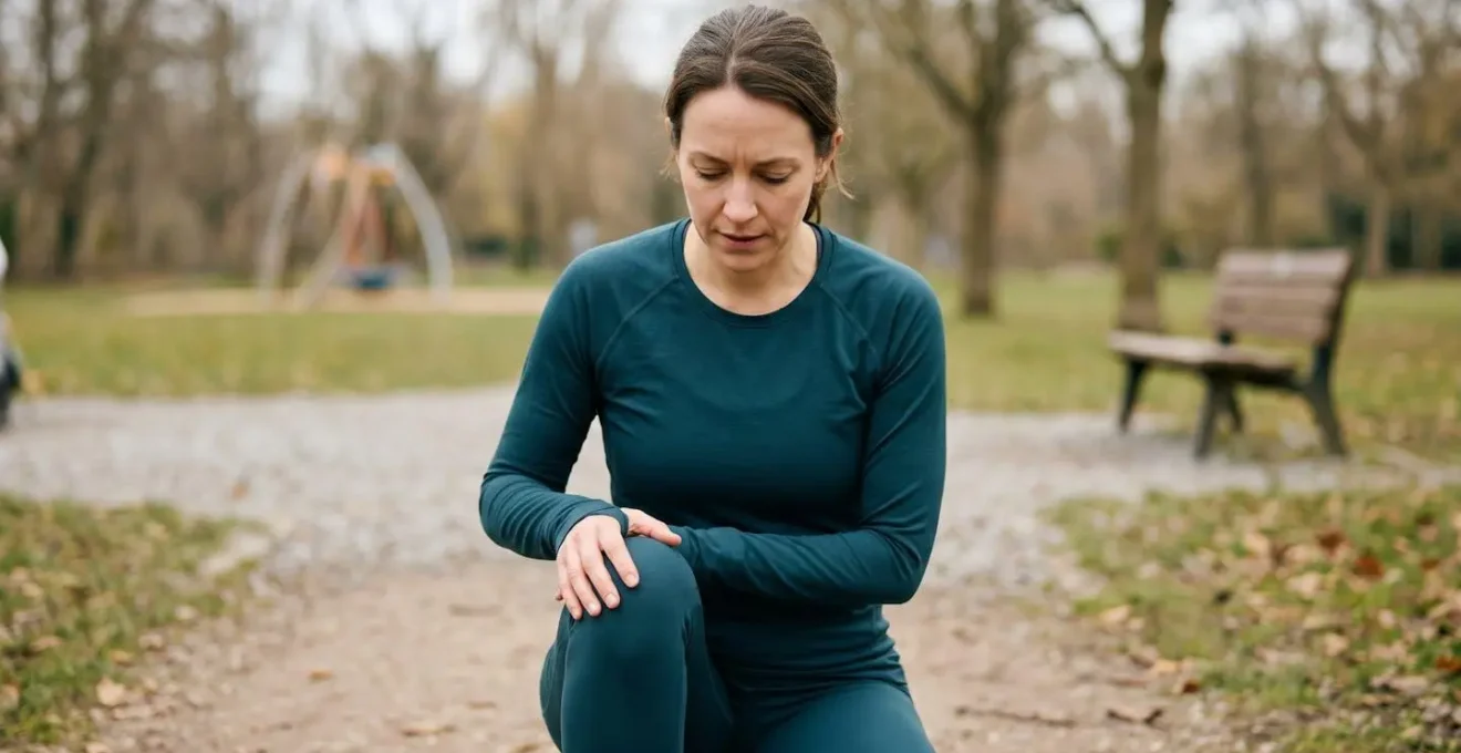 Personne active évaluant son ressenti corporel avec une expression de concentration bienveillante