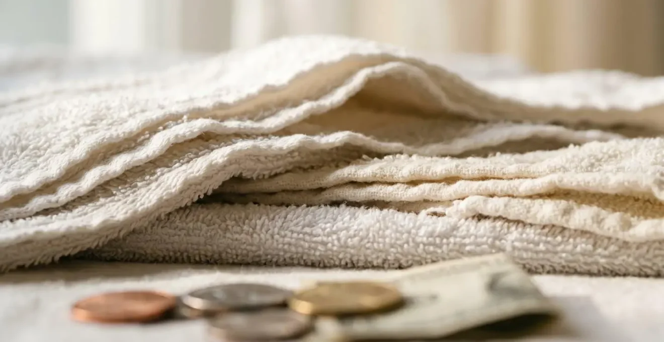 Gros plan sur des textures textiles et des matériaux doux évoquant le confort et les dépenses quotidiennes liées aux protections d'incontinence