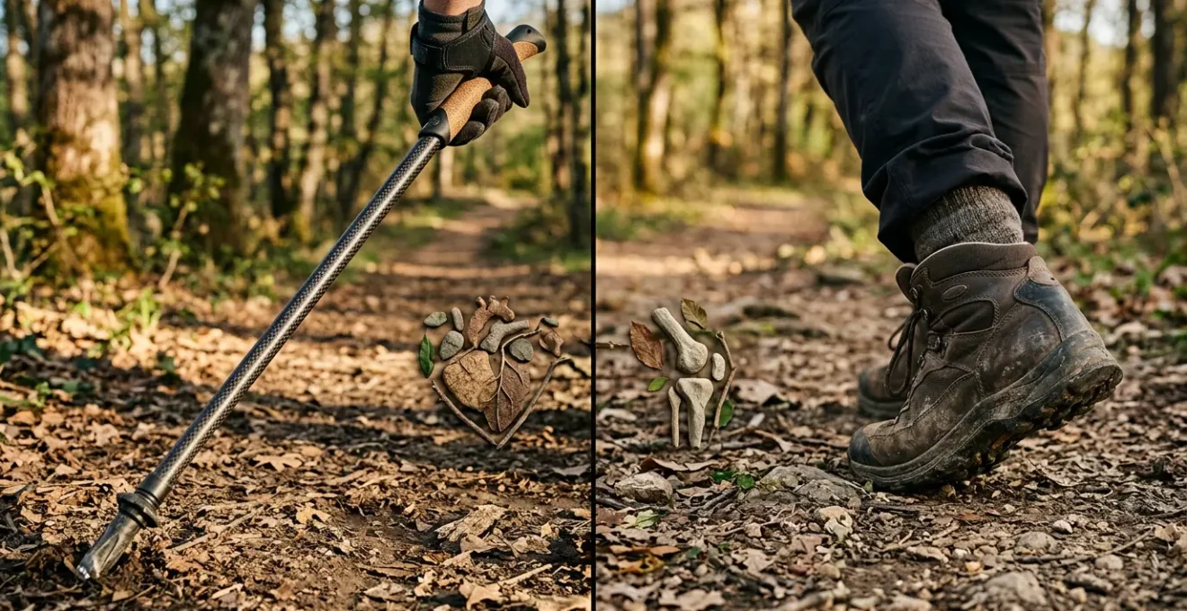 Comparaison visuelle entre marche nordique et randonnée montrant l'impact sur la santé cardiovasculaire et articulaire