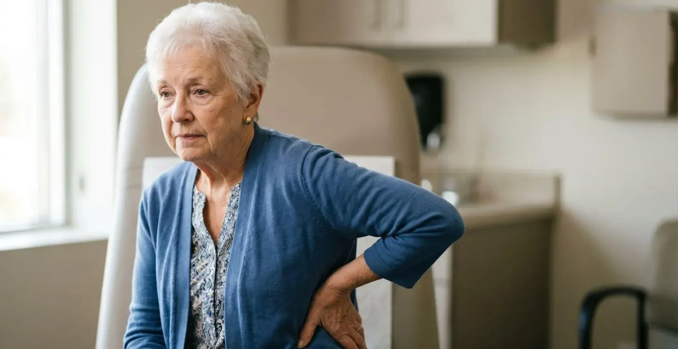 Portrait émotionnel d'une personne âgée exprimant une douleur dorsale chronique, illustrant le lien entre plaintes somatiques et dépression masquée.