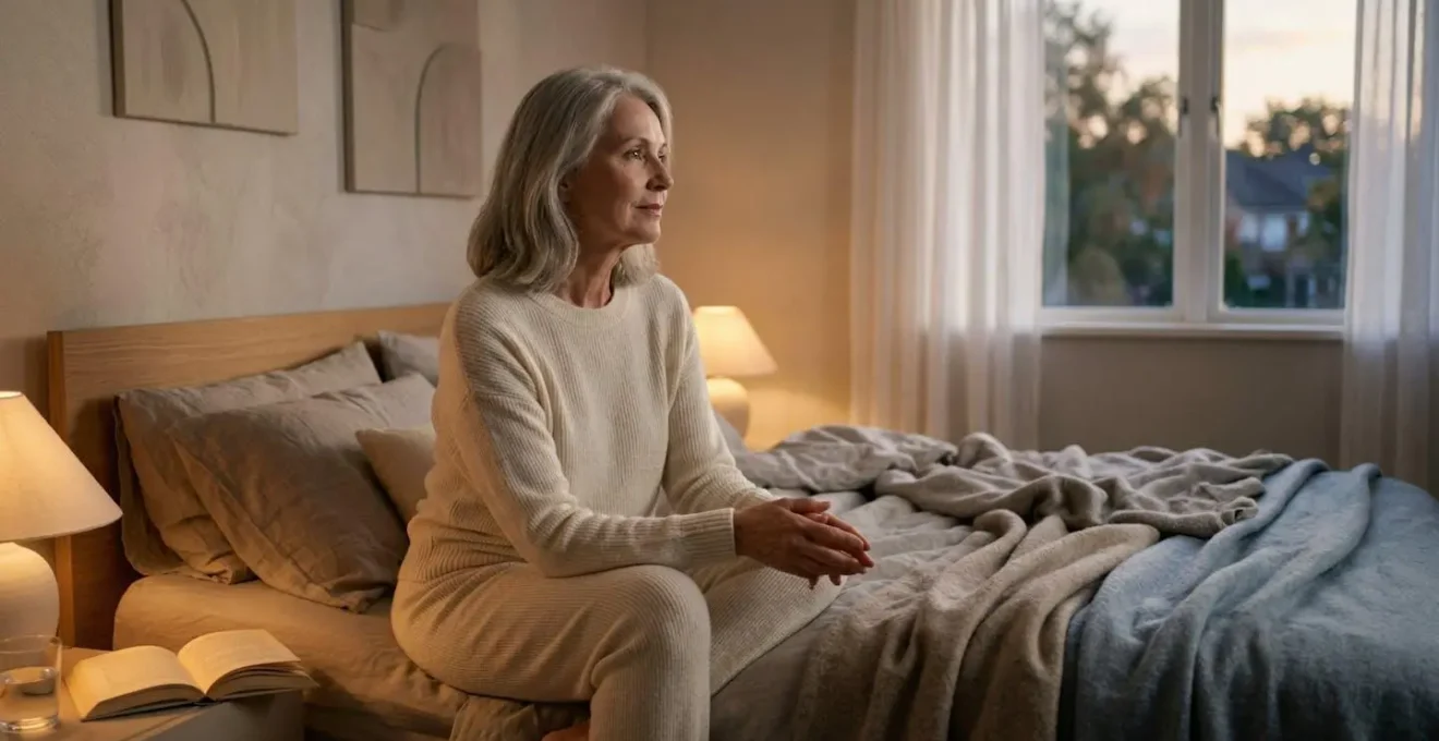 Personne senior dans une chambre à coucher apaisante au crépuscule avec lumière douce naturelle