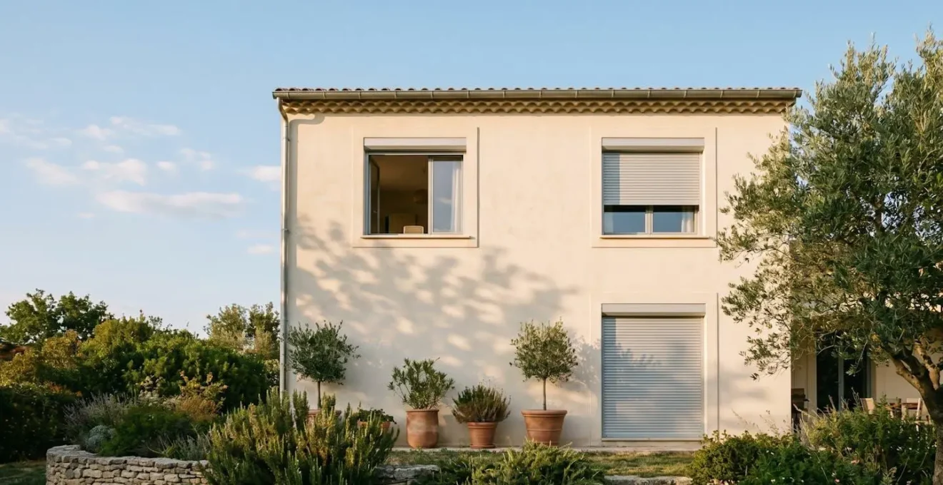 Volets roulants automatisés sur une façade de maison française pour simulation de présence